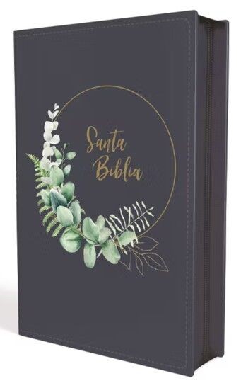 Biblia NBLA ultrafina compacta i/piel azul floral con cierre