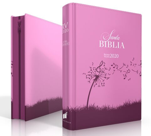 Biblia Reina Valera 2020 Letra Grande con cierre i/piel Rosa floral/musical