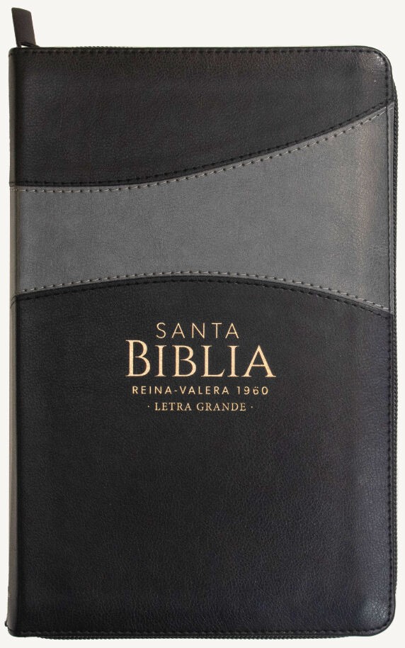 Biblia Reina VAlera 1960 Tamaño manual letra grande 12 puntos i/piel bitono con cierre/índice negro/gris