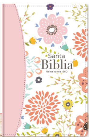 Biblia Reina VAlera 1960 Tamaño manual letra grande 12 puntos i/piel bitono canto pintado cierre/índice floral rosa