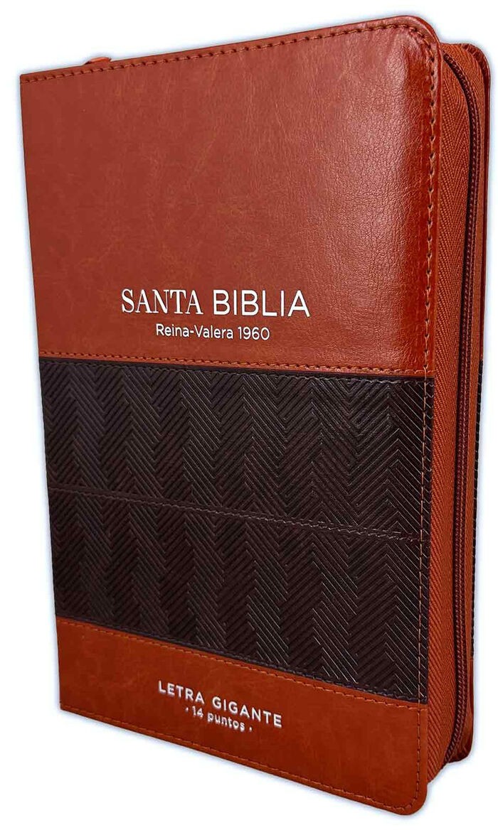 Biblia Reina VAlera 1960 Tamaño manual letra gigante 14 puntos i/piel bitono con cierre/índice café/café