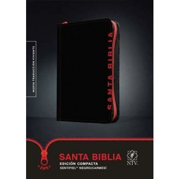 Biblia NTV tamaño compacto i/piel negro/rojo con cierre