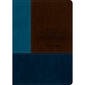Biblia de estudio Swindoll NTV i/piel azul/marrón con índice