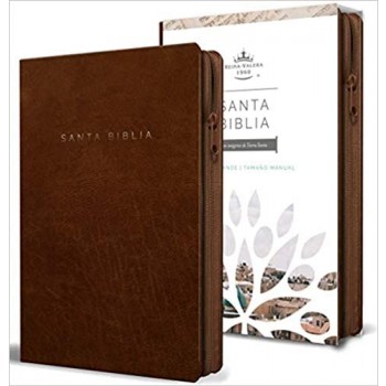 Biblia Reina Valera 1960 letra grande. Símil piel canela, cremallera, tamaño manual
