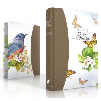 Biblia Reina Valera 2020 Tamaño portátil letra grande colección primavera color café con canto pintado