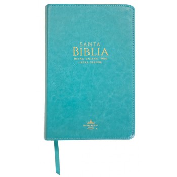 Biblia Reina VAlera 1960 Tamaño manual letra grande 12 puntos i/piel turquesa