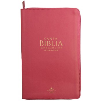 Biblia Reina VAlera 1960 Tamaño manual letra grande 12 puntos i/piel con cierre fucsia