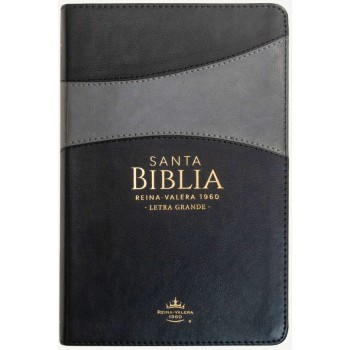 Biblia Reina VAlera 1960 Tamaño manual letra grande 12 puntos i/piel bitono negro/gris