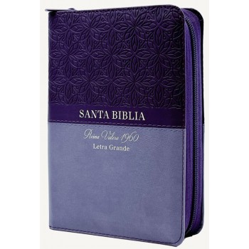 Biblia Reina VAlera 1960 Tamaño gigante Letra 15 puntos i/piel bitono con cierre/índice lila/lila floral