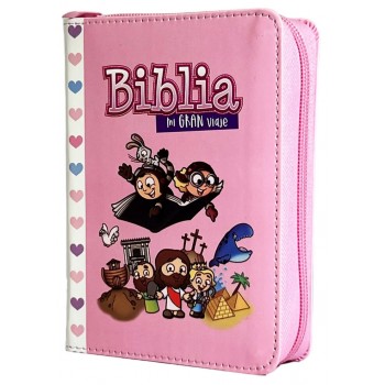 Biblia para niños Mi GRan Viaje RVR60 tamaño bolsillo i/piel con cierre rosa claro