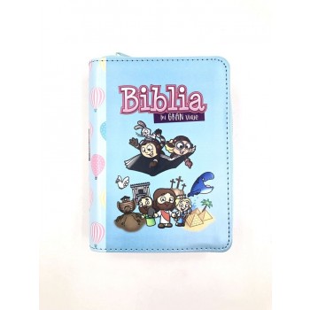 Biblia para niños Mi GRan Viaje RVR60 tamaño bolsillo i/piel con cierre turquesa