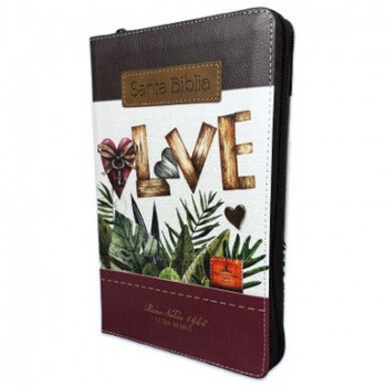 Biblia RVR60 Tamaño Manual letra grande i/piel con cierre/índice. Tricolor Fantasía marrón/fantasía/grana