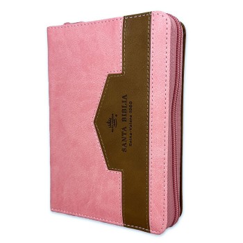 Biblia de bolsillo RVR60 Elegante Rosa/café con cierre e índice