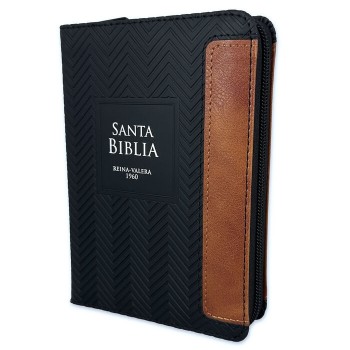 Biblia RVR60 de bolsillo Geométrico i/piel negro/café. Con índice y cierre