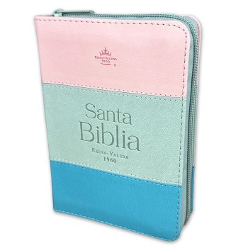 Biblia RVR60 de bolsilloTricolor i/piel Rosa/Blanco/Turquesa. Con índice y cierre
