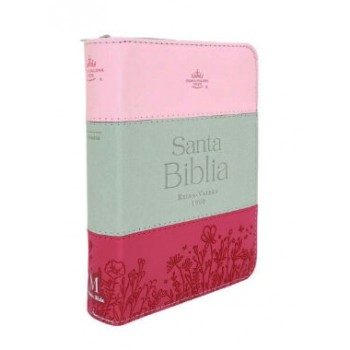 Biblia RVR60 de bolsilloTricolor i/piel Rosa/Blanco/Fucsia. Con índice y cierre
