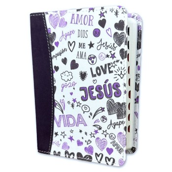 Biblia RVR60 de bolsillo Palabras de Vida. I/piel + tela. Amor lila. Con índice