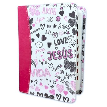 Biblia RVR60 de bolsillo Palabras de Vida. I/piel + tela. Amor rosa. Con índice