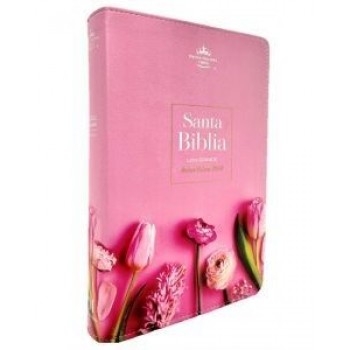 Biblia RVR60 Tamaño manual Letra Grande i/piel Flores en rosa