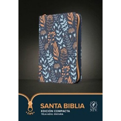 Santa Biblia NTV, Edición compacta, cierre, tela azul con hojas