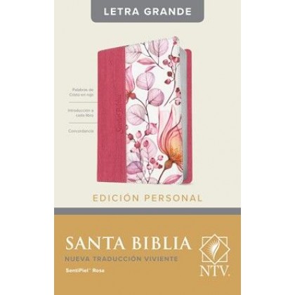 Santa Biblia NTV, Edición personal, letra grande i/piel rosa con flores con índice
