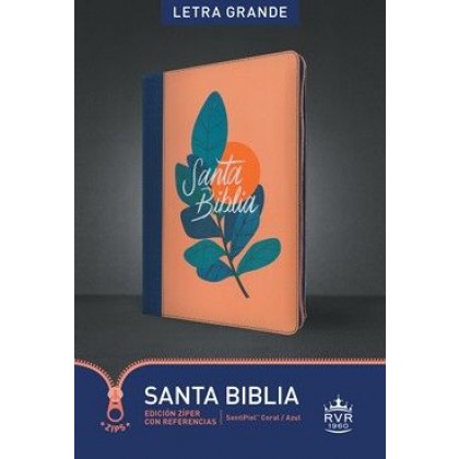 Biblia RVR60 Letra grande cierre edición referencias i/piel azul naranja con flor índice