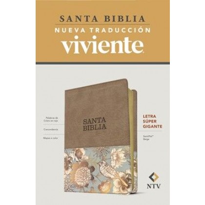 Santa Biblia NTV, letra súper gigante, i/piel beige vintage