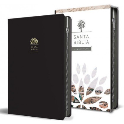 Biblia Reina Valera 1960 letra grande. Símil piel negro, cremallera, tamaño manual 