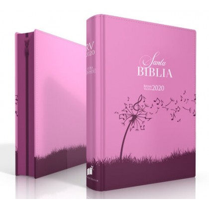 Biblia Reina Valera 2020 Letra Grande con cierre i/piel Rosa floral/musical