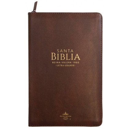 Biblia Reina VAlera 1960 Tamaño manual letra grande 12 puntos i/piel con cierre café