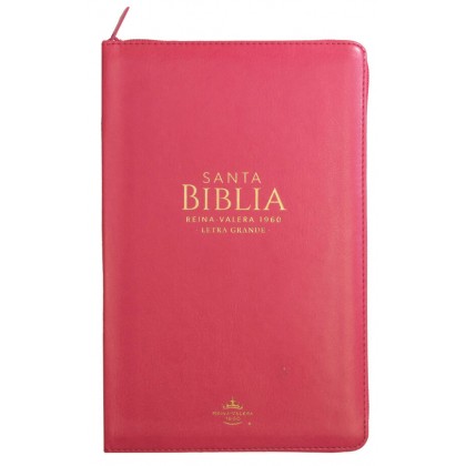 Biblia Reina VAlera 1960 Tamaño manual letra grande 12 puntos i/piel con cierre y índice fucsia