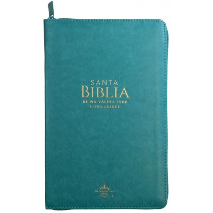Biblia Reina VAlera 1960 Tamaño manual letra grande 12 puntos i/piel con cierre y índice turquesa