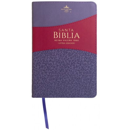Biblia Reina VAlera 1960 Tamaño manual letra grande 12 puntos i/piel bitono lila/fucsia