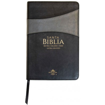 Biblia Reina VAlera 1960 Tamaño manual letra grande 12 puntos i/piel bitono con índice negro/gris