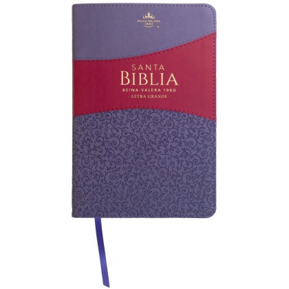 Biblia Reina VAlera 1960 Tamaño manual letra grande 12 puntos i/piel bitono con índice lila/fucsia