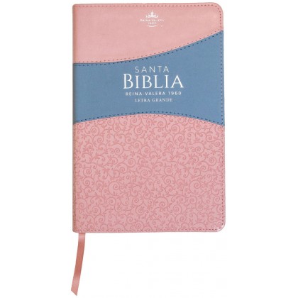 Biblia Reina VAlera 1960 Tamaño manual letra grande 12 puntos i/piel bitono con índice rosa/azul