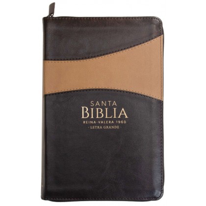 Biblia Reina VAlera 1960 Tamaño manual letra grande 12 puntos i/piel bitono con cierre café/café