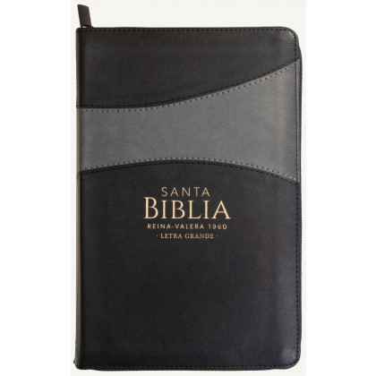 Biblia Reina VAlera 1960 Tamaño manual letra grande 12 puntos i/piel bitono con cierre/índice negro/gris