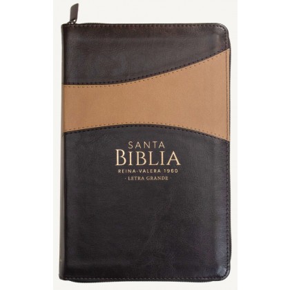 Biblia Reina VAlera 1960 Tamaño manual letra grande 12 puntos i/piel bitono con cierre/índice café/café