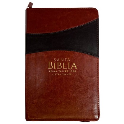 Biblia Reina VAlera 1960 Tamaño manual letra grande 12 puntos i/piel bitono con cierre/índice marrón/marrón