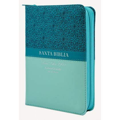 Biblia Reina Valera 1960 tamaño manual letra grande 12 puntos- Imitación Piel turquesa/turquesa cierre/índice. Colección floral