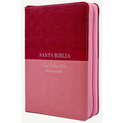 Biblia Reina Valera 1960 tamaño manual letra grande 12 puntos- Imitación Piel rosa/rosa cierre/índice. Colección floral