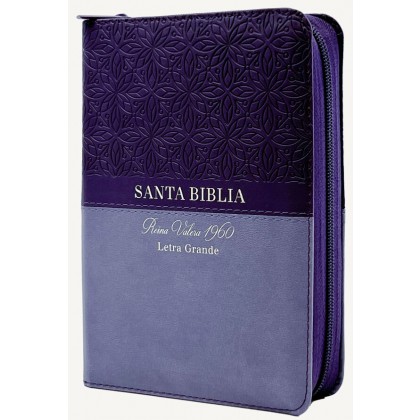 Biblia Reina Valera 1960 tamaño manual letra grande 12 puntos- Imitación Piel lila/lila cierre/índice. Colección floral