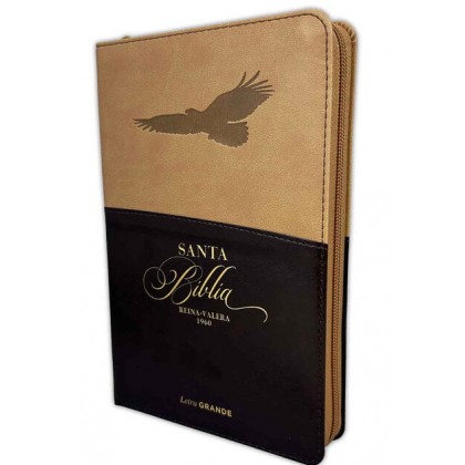 Biblia Reina Valera 1960 tamaño manual letra grande 12 puntos- Imitación Piel café/café cierre/índice motivo águila