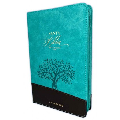 Biblia Reina VAlera 1960 Tamaño manual letra grande 12 puntos i/piel bitono cierre/índice turquesa/café olivo
