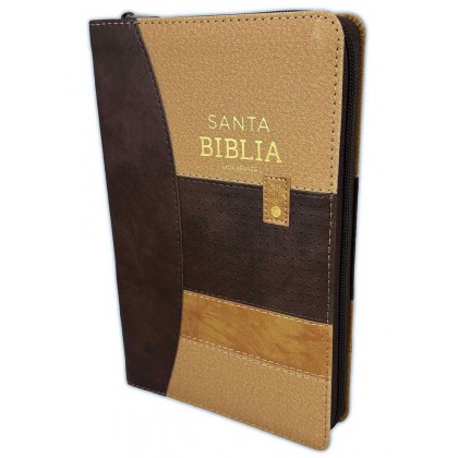 Biblia Reina VAlera 1960 Tamaño manual letra grande 12 puntos i/piel bitono cierre/índice tricolo beige/marrón/café