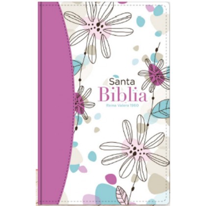 Biblia Reina VAlera 1960 Tamaño manual letra grande 12 puntos i/piel bitono canto pintado cierre/índice floral lila