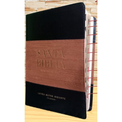 Biblia Súper gigante Letra 19 puntos i/piel bitono con índice marrón/madera
