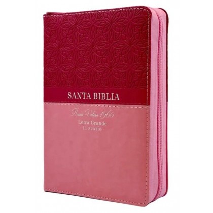 Biblia RVR60 Tamaño portátil Letra 11 puntos i/piel con cierre/índice BITONO ROSA