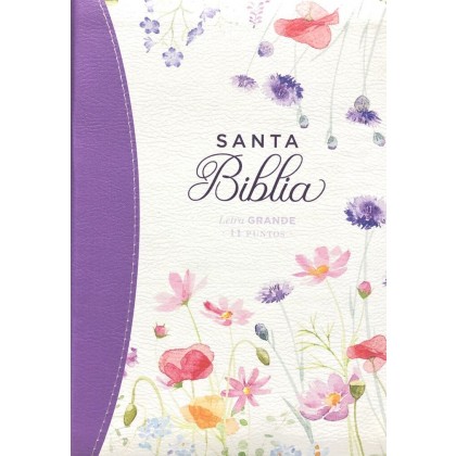 Biblia Reina Valera 1960 Portátil Letra Grande 11 puntos i/piel cierre con cierre y canto pintado fantasía floral lila